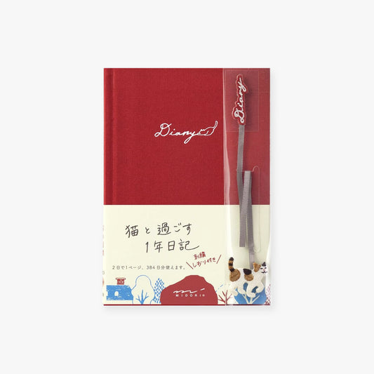 1 Year Diary with Cat Embroidery Bookmark - Midori MD